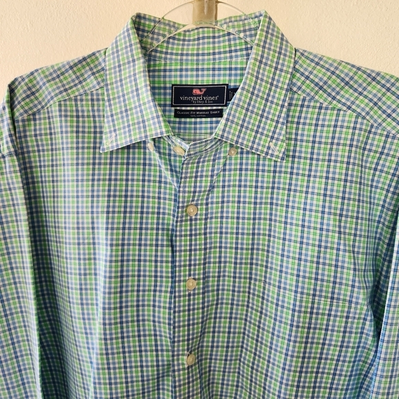 Vineyard Vines Classic Fit Murray Shirt Mens Size XL Blue Green Plaid - Picture 2 of 6